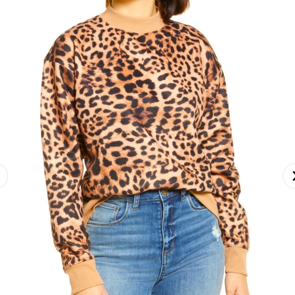 BP Leopard Print Animal Mock Neck Pullover Sweatshirt Long Sleeved Small NEW